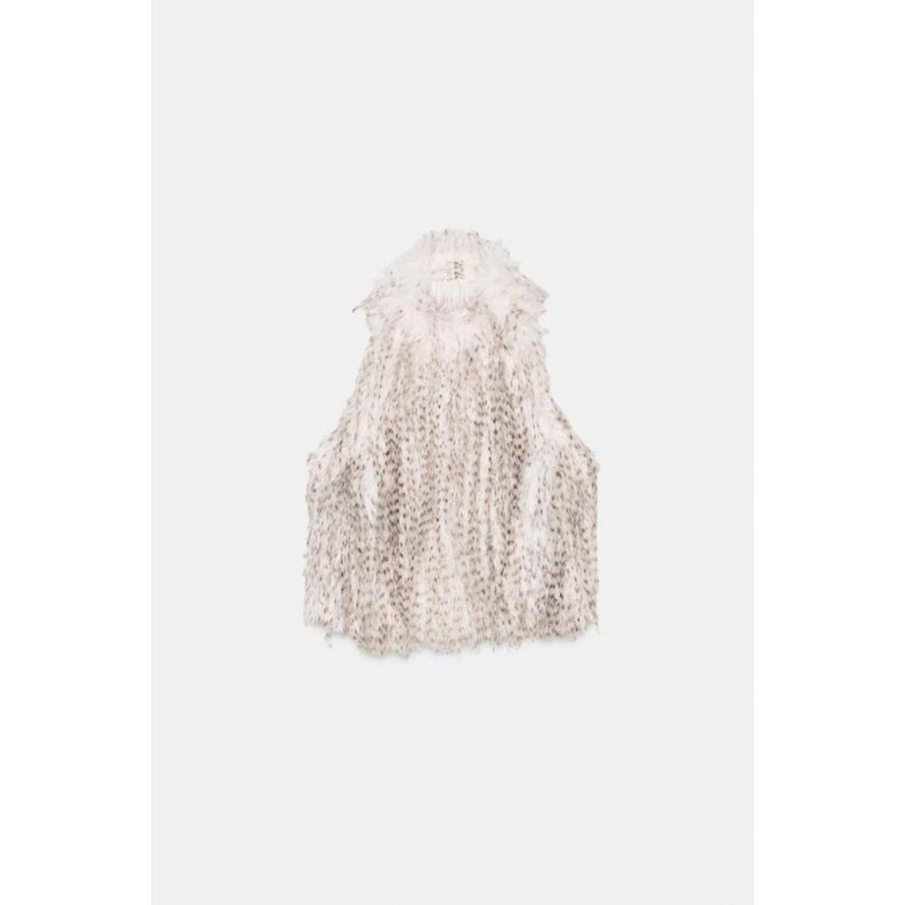 ZARA FAUX FUR HALTER TOP - Picture 8 of 10
